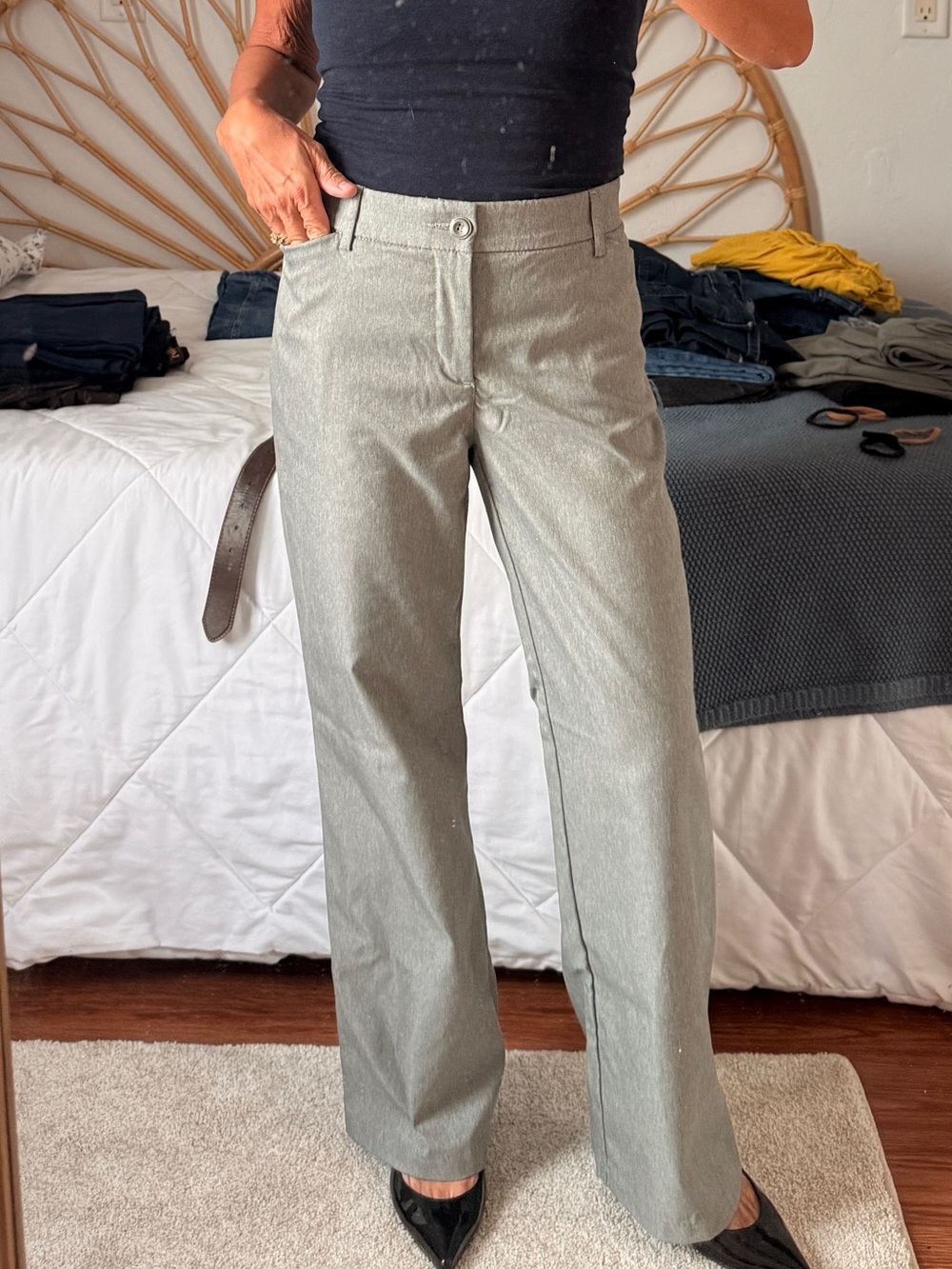 Lee Women's Wide-Leg High-Rise Pants in Light Gray